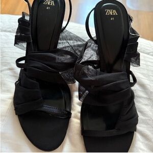 Zara Elegant Black Heeled Sandals